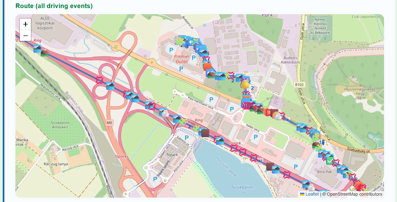 Route map with events